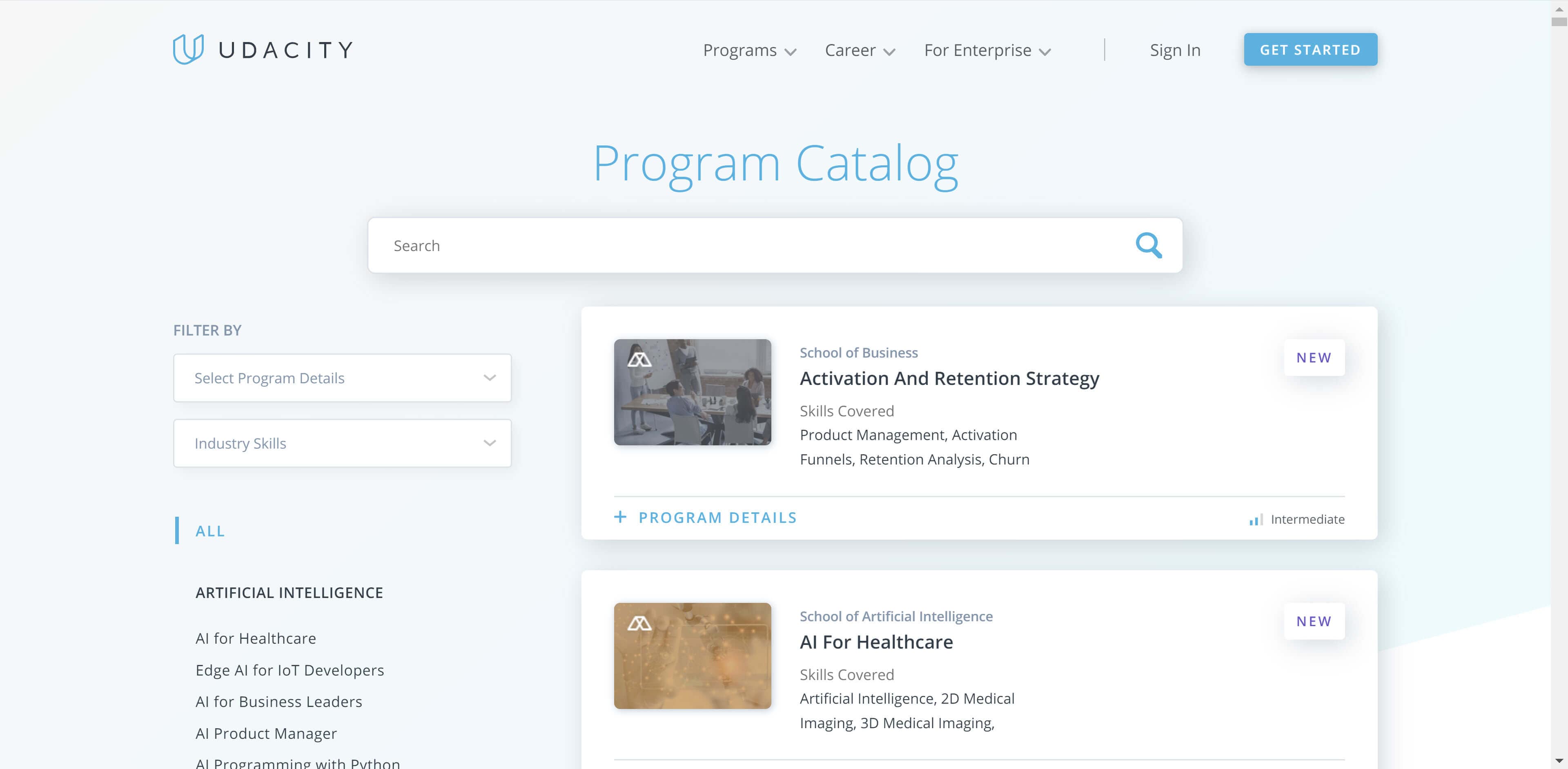 דף הבית של אתר Udacity.