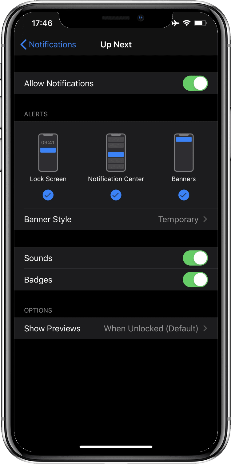 iOS-Einstellungsbildschirm mit aktivierter Ein/Aus-Schaltfläche „Badges“