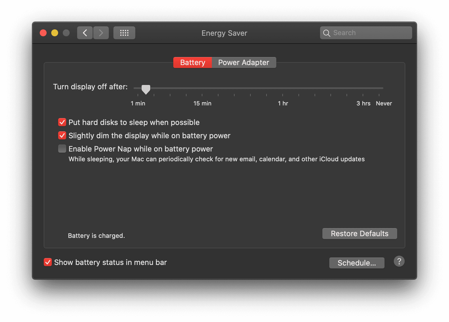 Preferencje macOS w sekcji „Oszczędzanie energii”.