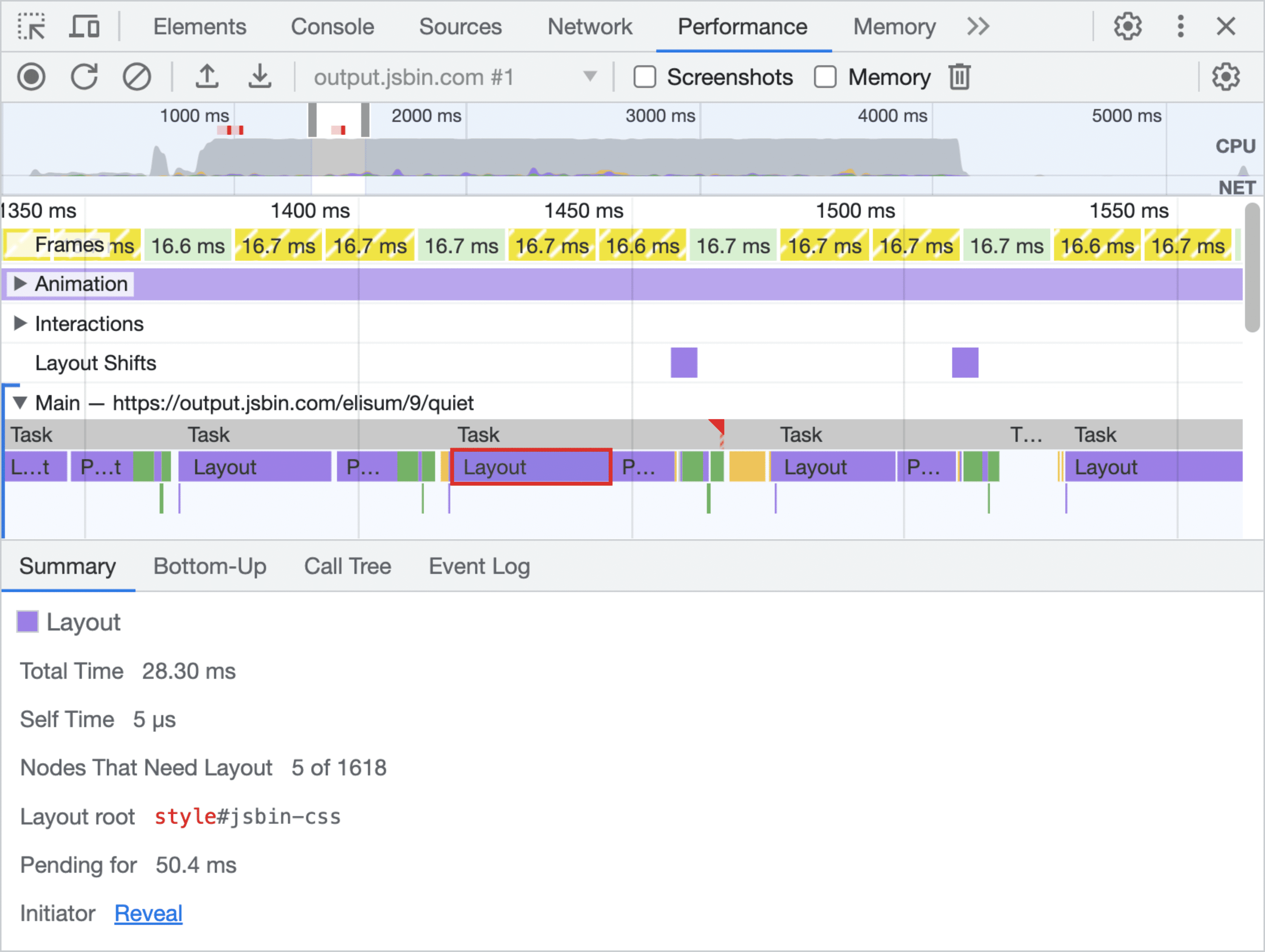 DevTools একাধিক বেগুনি লেআউট ব্লক দেখাচ্ছে।