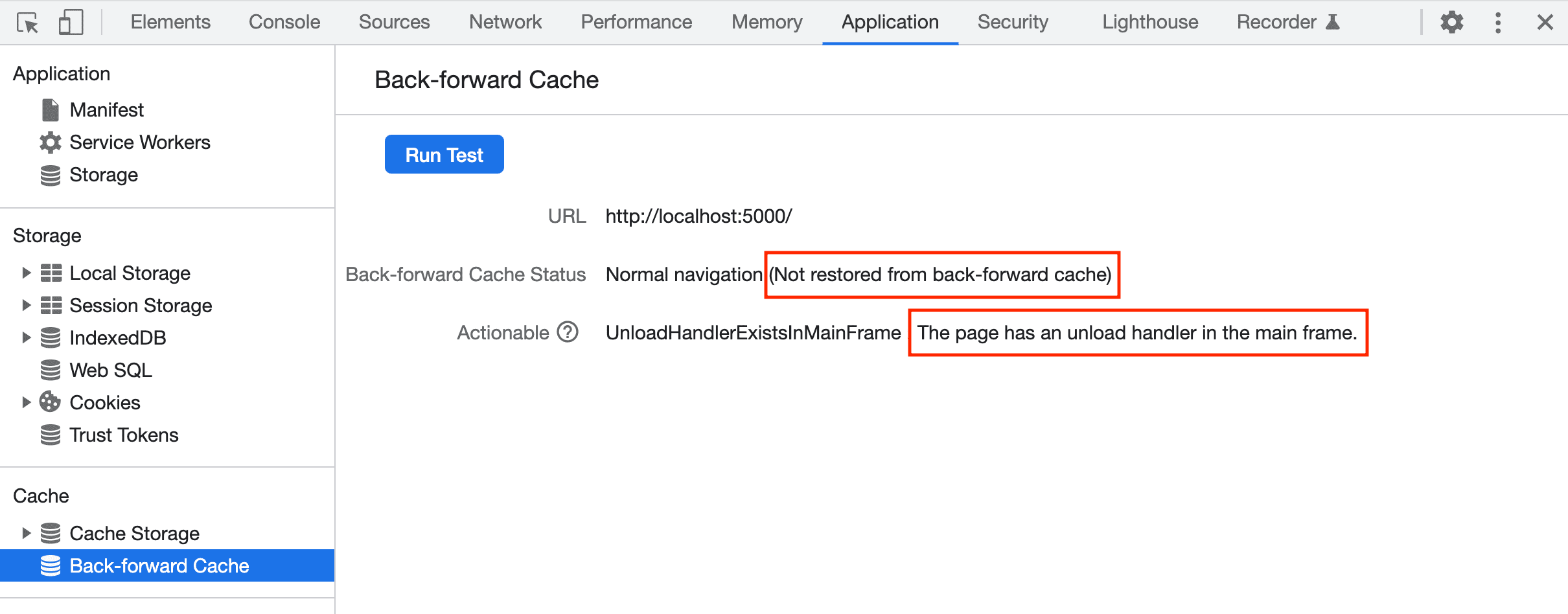 DevTools bfcache থেকে একটি পৃষ্ঠা পুনরুদ্ধার করতে ব্যর্থতার কথা জানাচ্ছে।