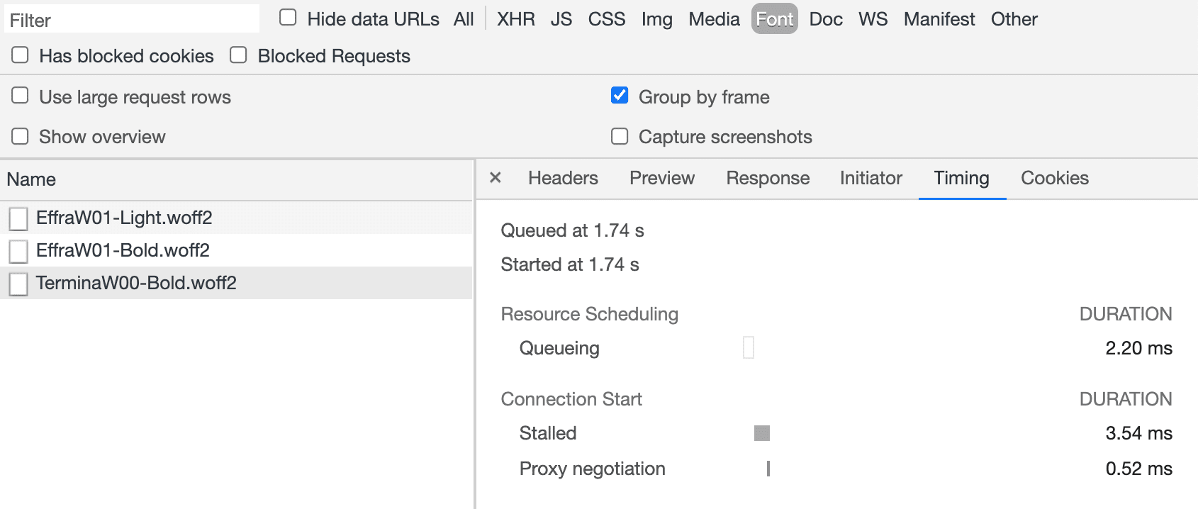 Captura de tela da guia "Tempo" no DevTools