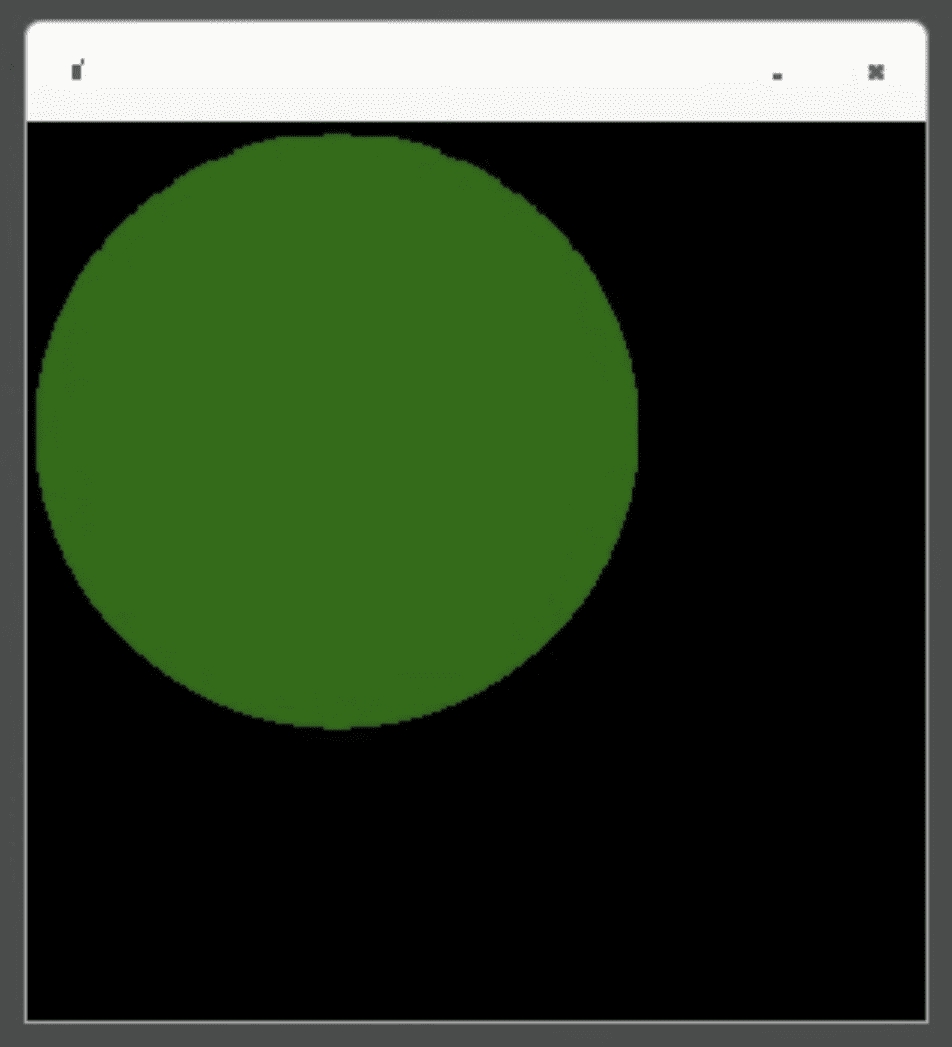 一个方形的 Linux 窗口,黑色背景,内含一个绿色圆圈。