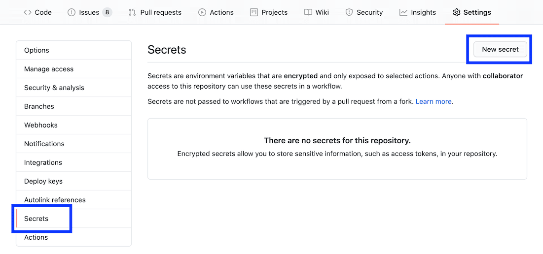 Ảnh chụp màn hình thẻ "Cài đặt" của GitHub