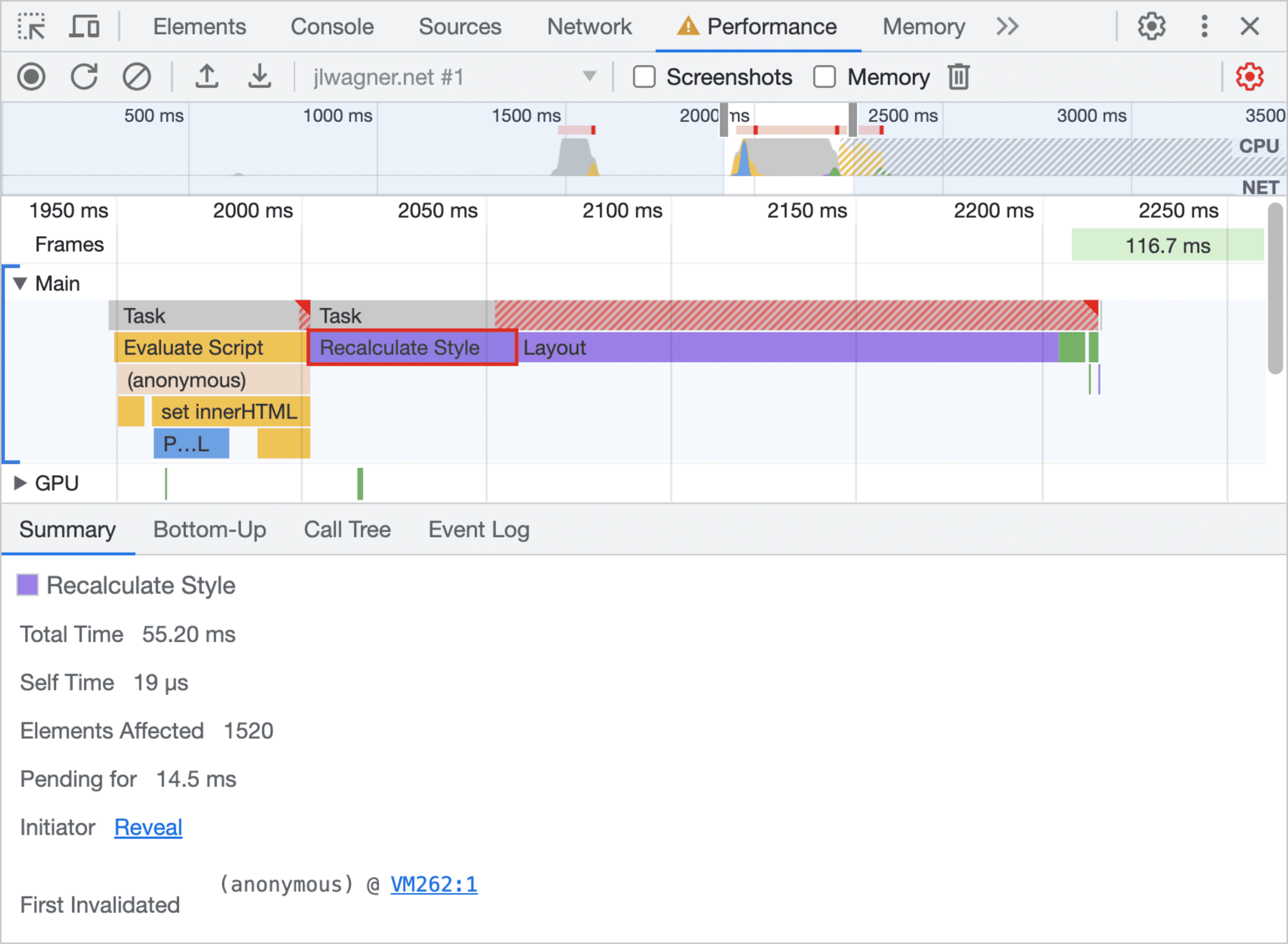 Entwicklertools mit Stilberechnungen.