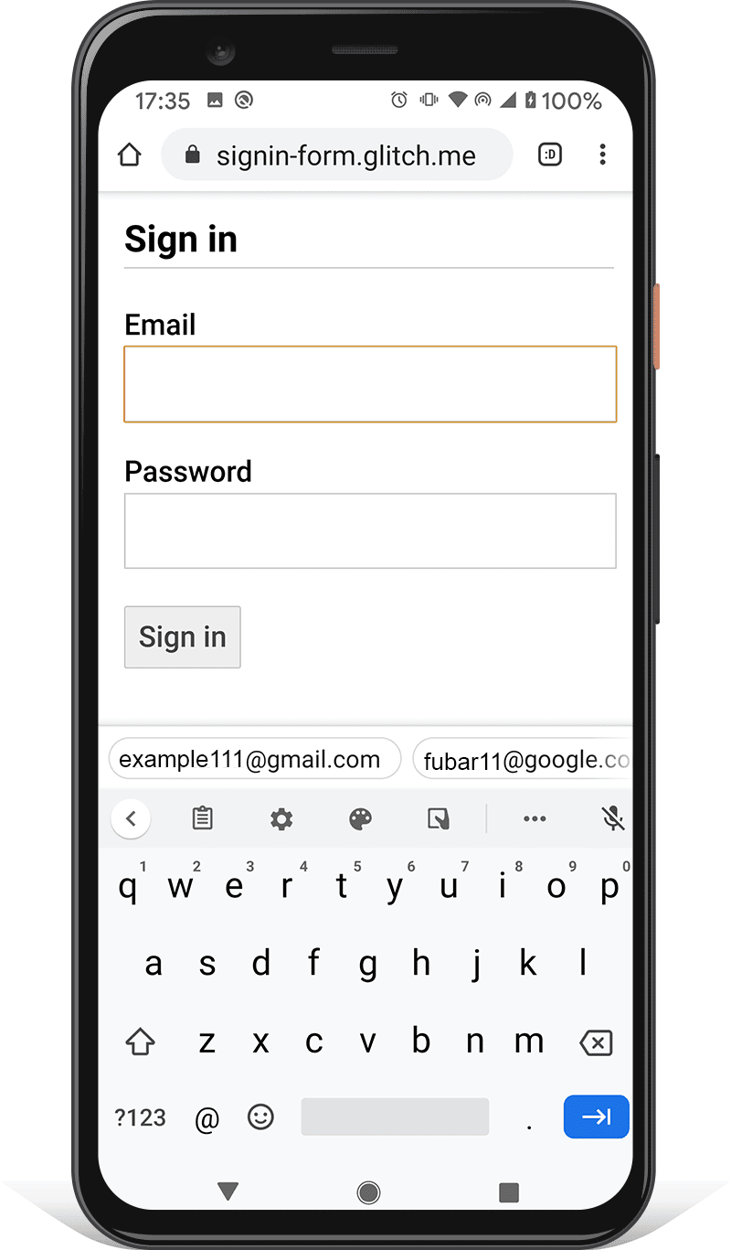 טופס כניסה בטלפון Android: לחצן הכניסה לא מוסתר על ידי המקלדת של הטלפון.