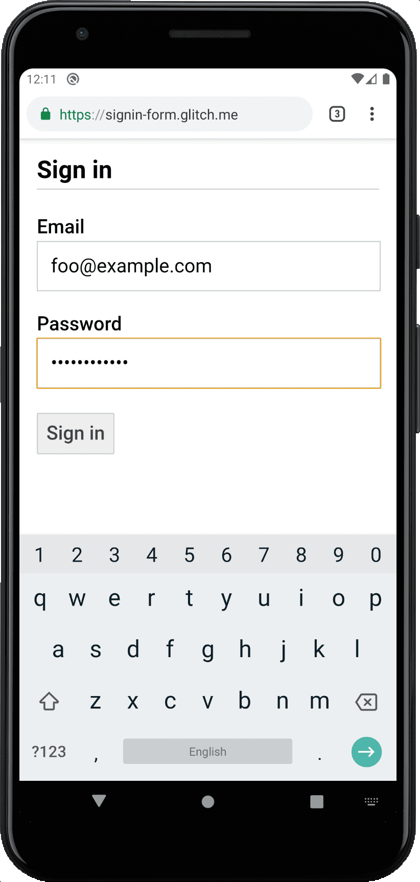 Styled form in Chrome on Android.
