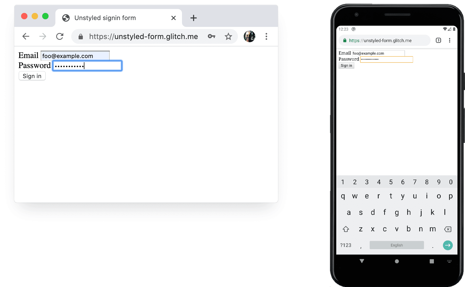 Unstyled form in Chrome on desktop and on Android.