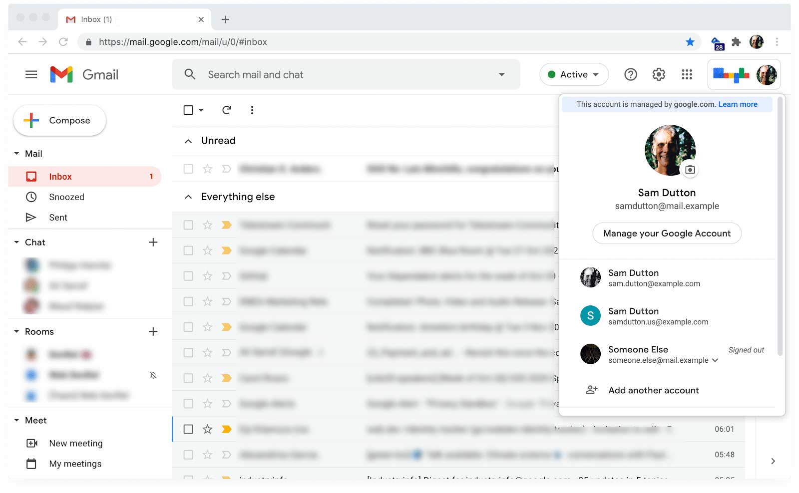 Gmail، مع عرض عملية تبديل الحساب