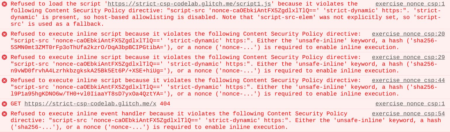 Informes de incumplimiento de la CSP en la consola para desarrolladores de Chrome