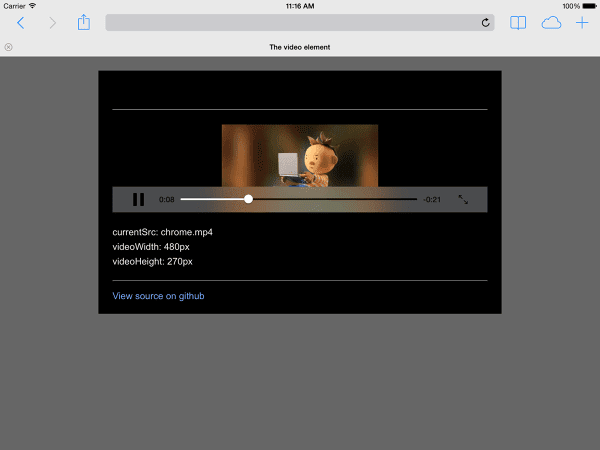 iPad'de Safari'de oynatılan videonun yatay ekran görüntüsü.