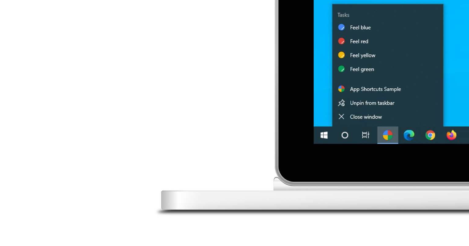 תפריט קיצורי דרך פתוח של אפליקציה ב-Windows.
