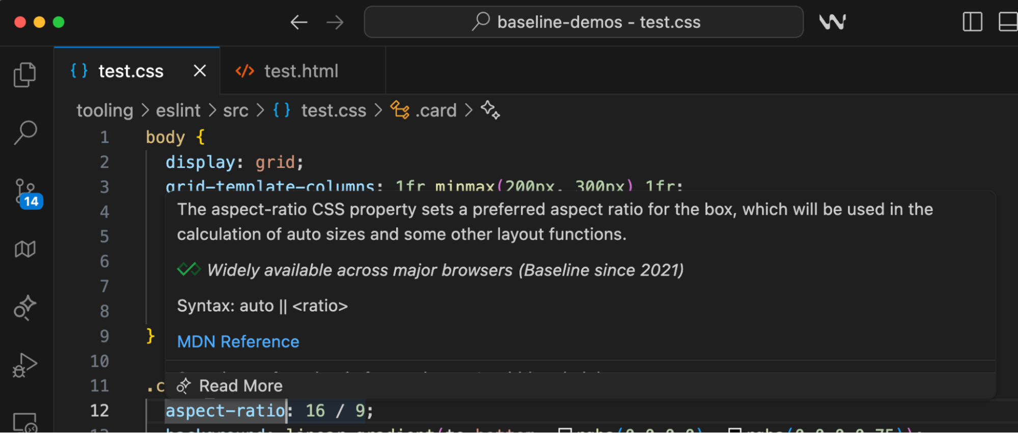A Baseline hover card as shown in the Windsurf IDE as the user hovers over a feature.