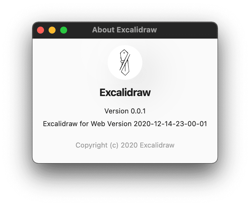 نافذة "لمحة" في Excalidraw Desktop تعرِض إصدار حزمة Electron وتطبيق الويب