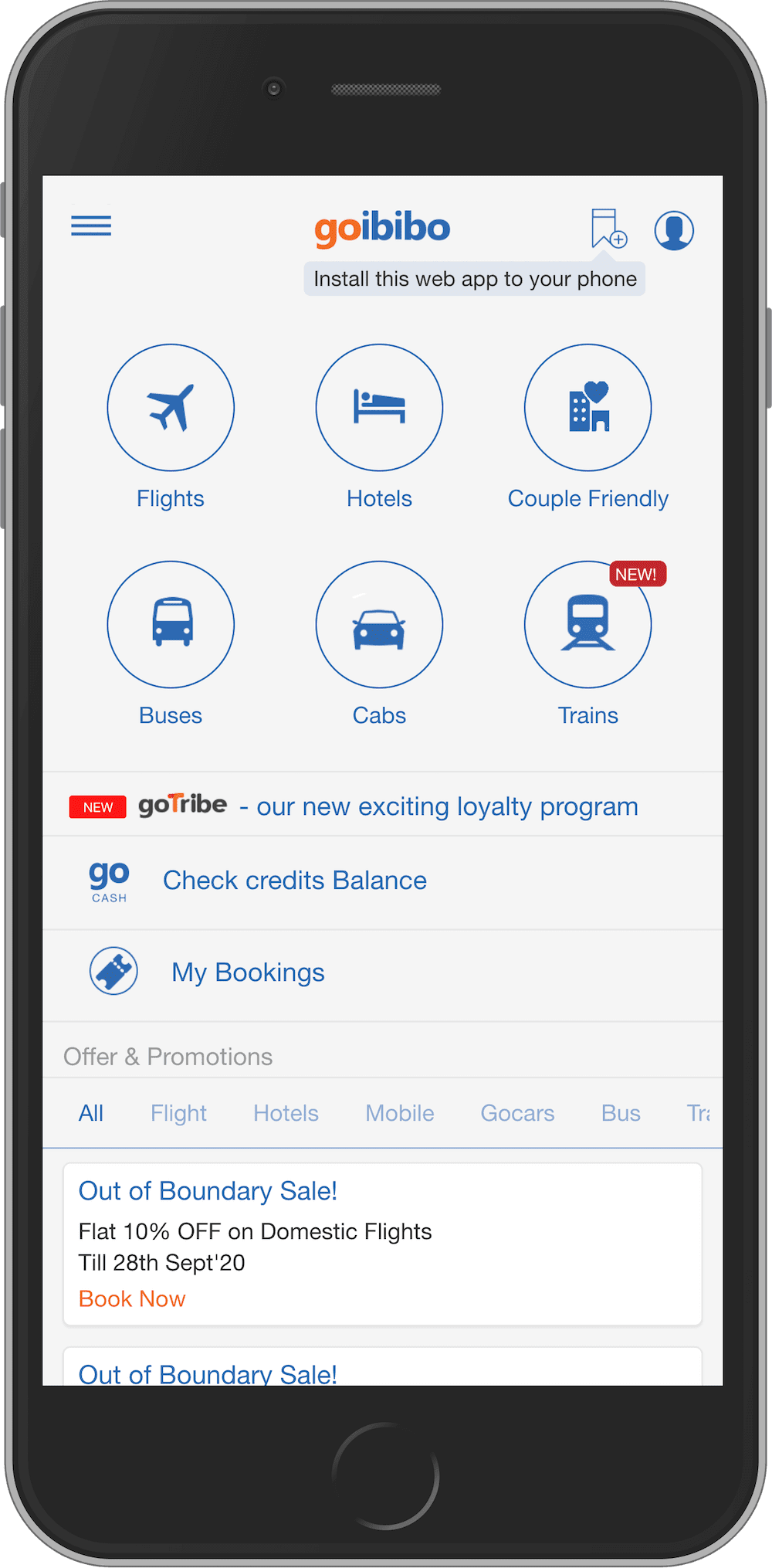 تطبيق Goibibo المتوافق مع الأجهزة الجوّالة