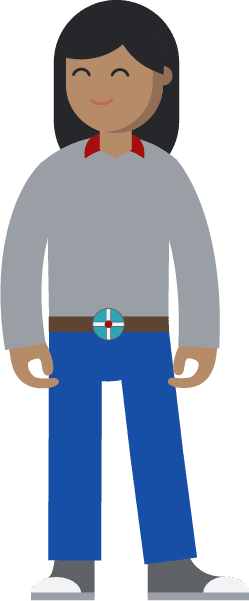 ジェーン スミスは背が高く、長い黒髪で、グレーの長袖シャツとジーンズを身につけています