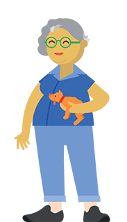 אישה מבוגרת עם משקפיים שמחזיקה חיה.