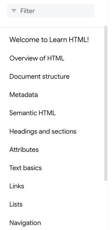 瞭解 HTML 章節導覽。