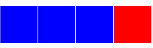 Trois cadres bleus horizontaux suivis d'un rectangle rouge.